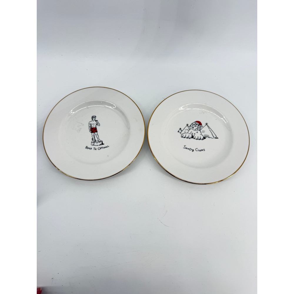 Merry Masterpieces Dessert Plates Set of 2 White Gold Trim Christmas Novelty 8in